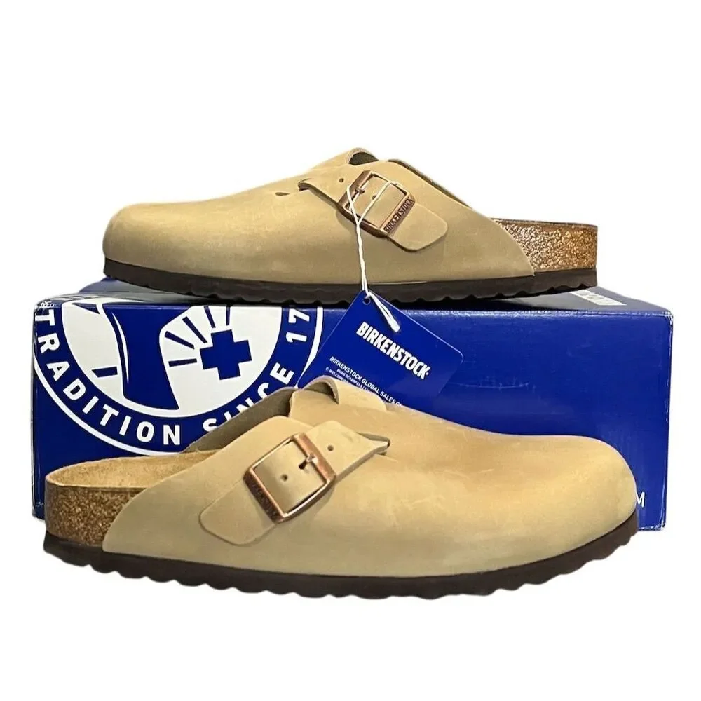 Birkenstock Boston Unisex Clogs Beige Suede Leather L8/M6 Boho Hippie Summer - Picture 3 of 15